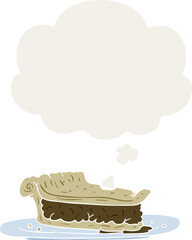 cartoon meat pie with thought bubble in retro style
