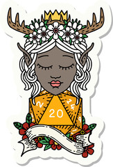 sticker of a elf druid character with natural twenty dice roll