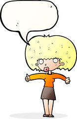 cartoon woman giving thumbs up symbol with speech bubble
