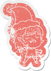 quirky cartoon distressed sticker of a undead vampire girl wearing santa hat