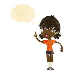 cartoon woman with idea with thought bubble