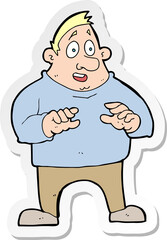 sticker of a cartoon excited overweight man