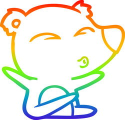 rainbow gradient line drawing of a cartoon whistling bear