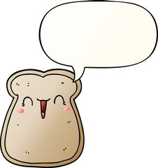 cute cartoon slice of toast with speech bubble in smooth gradient style