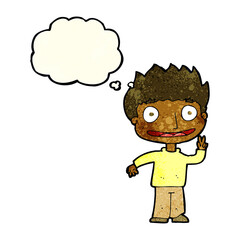 cartoon happy boy with thought bubble