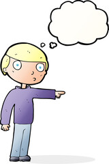 cartoon man pointing with thought bubble