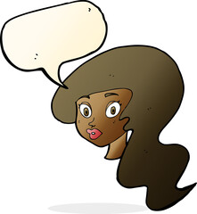cartoon pretty female face with speech bubble