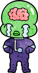 cartoon big brain alien crying