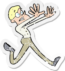 retro distressed sticker of a cartoon man running away