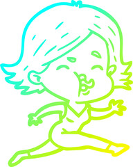 cold gradient line drawing of a cartoon girl pulling face