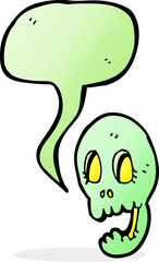 funny cartoon skull with speech bubble