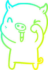 cold gradient line drawing of a happy cartoon pig