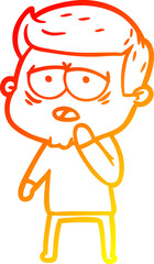 warm gradient line drawing of a cartoon tired man