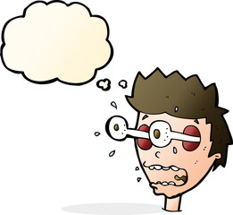 cartoon surprised man with eyes popping out with thought bubble