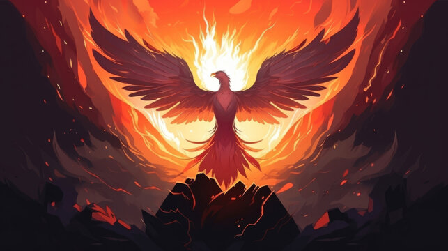 A characters resilience is symbolized by a phoenix rising from the ashes, representing the ability to bounce back from adversity and overcome challenges. Psychology art