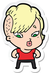 sticker of a cartoon surprised girl