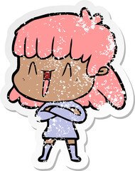 distressed sticker of a cartoon woman
