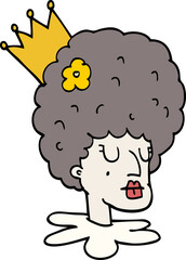 cartoon doodle queen in makeup and huge wig