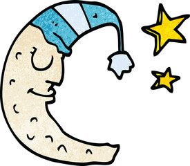cartoon doodle moon with sleeping cap