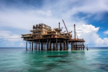 An oil producing facility located on the sea. Generative AI