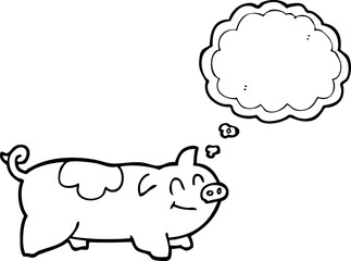 freehand drawn thought bubble cartoon pig