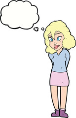 cartoon confused woman with thought bubble