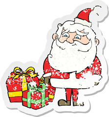 retro distressed sticker of a cartoon santa claus
