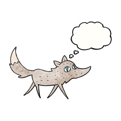 freehand drawn thought bubble textured cartoon little wolf