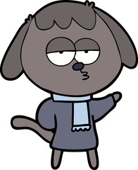 cartoon tired dog wearing winter clothes