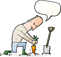 cartoon gardener with speech bubble
