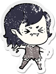 distressed sticker of a annoyed cartoon vampire girl