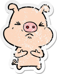 distressed sticker of a cartoon angry pig