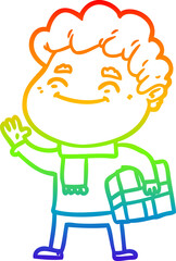 rainbow gradient line drawing of a cartoon friendly man