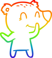 rainbow gradient line drawing of a friendly bear cartoon
