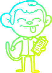 cold gradient line drawing of a funny cartoon monkey