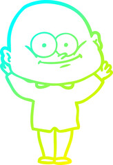 cold gradient line drawing of a cartoon bald man staring