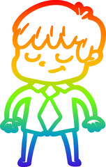 rainbow gradient line drawing of a cartoon happy boy