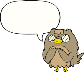 cute cartoon wise old owl with speech bubble