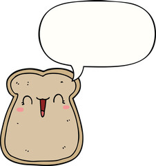 cute cartoon slice of toast with speech bubble