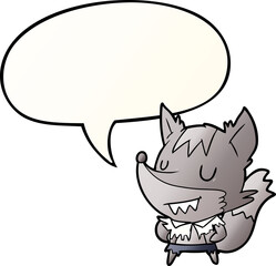 cartoon halloween werewolf with speech bubble in smooth gradient style
