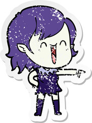 distressed sticker of a cute cartoon happy vampire girl
