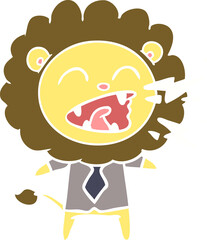 flat color style cartoon roaring lion businessman