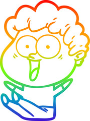 rainbow gradient line drawing of a cartoon happy man