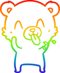 rainbow gradient line drawing of a rude cartoon polar bear sticking out tongue