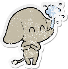 distressed sticker of a cute cartoon elephant spouting water