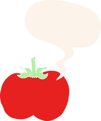 cartoon tomato with speech bubble in retro style