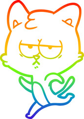 rainbow gradient line drawing of a bored cartoon cat