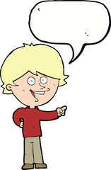 cartoon boy laughing and pointing with speech bubble