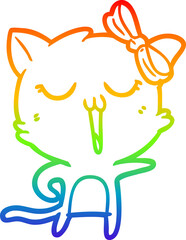 rainbow gradient line drawing of a cartoon cat
