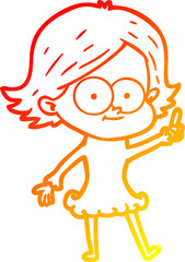 warm gradient line drawing of a happy cartoon girl